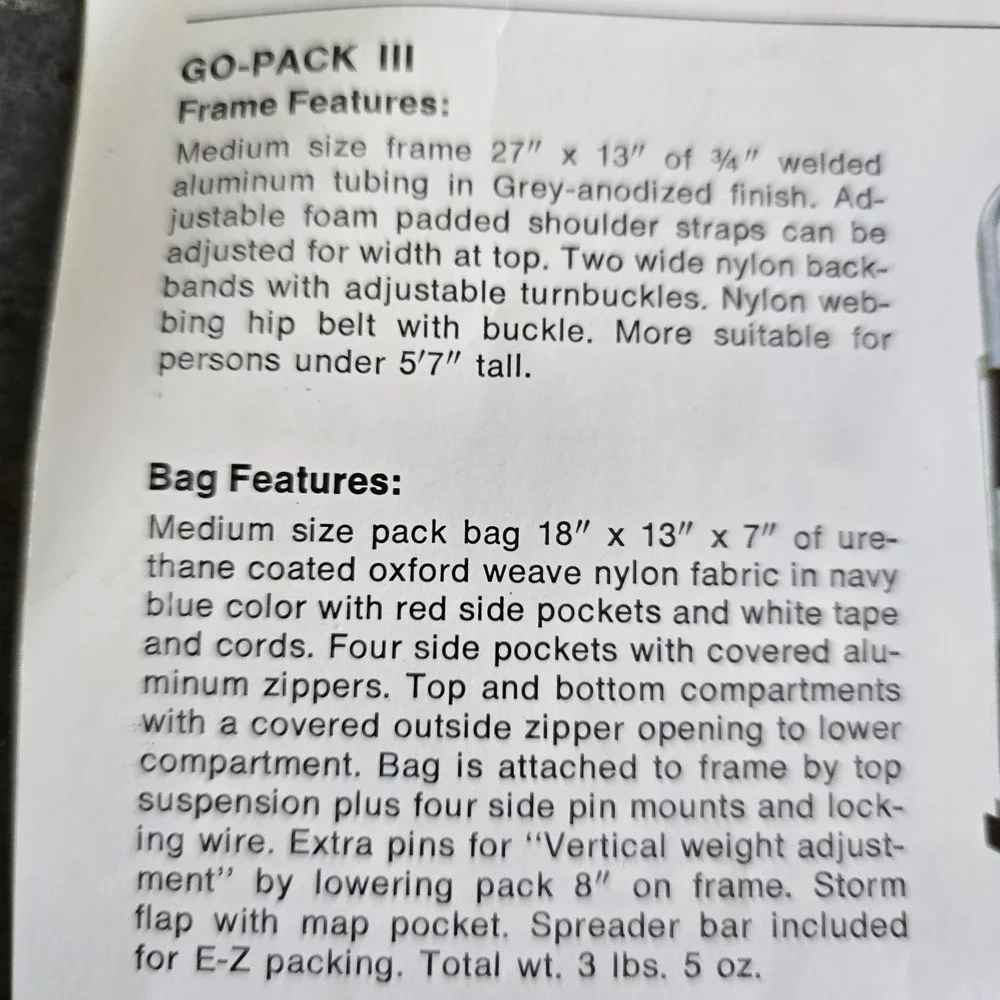 Vintage Sears Go Pack III Backpack Nylon External Aluminum Frame Japan Box Prop